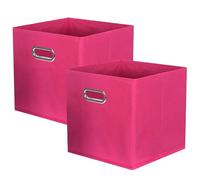 powerking Caja de almacenamiento de tela, cajón de caja de almacenamiento de tela plegable de 2 piezas, con manijas metálicas, para armarios y juguetes, Fuchsia