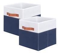 powerking Caja de almacenamiento de tela, cajón de caja de almacenamiento de tela plegable de 2 piezas, con manija, para armarios y juguetes, 27x27x28cm, Blanco + Azul Oscuro