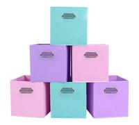 powerking Caja de almacenamiento de tela, cajón de caja de almacenamiento de tela plegable de 6 piezas, con manijas metálicas, para armarios y juguetes, 3 Colors