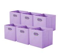 powerking Caja de almacenamiento de tela, cajón de caja de almacenamiento de tela plegable de 6 piezas, con manijas metálicas, para armarios y juguetes, Lavanda