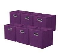 powerking Caja de almacenamiento de tela, cajón de caja de almacenamiento de tela plegable de 6 piezas, con manijas metálicas, para armarios y juguetes, Morado