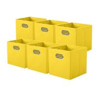 powerking Caja de almacenamiento de tela, cajón de caja de almacenamiento de tela plegable de 6 piezas, con manijas metálicas, para armarios y juguetes, Amarillo