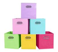 powerking Caja de almacenamiento de tela, cajón de caja de almacenamiento de tela plegable de 6 piezas, con manijas metálicas, para armarios y juguetes, Arcoíris