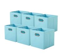 powerking Caja de almacenamiento de tela, cajón de caja de almacenamiento de tela plegable de 6 piezas, con manijas metálicas, para armarios y juguetes, Azul claro