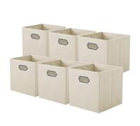 powerking Caja de almacenamiento de tela, cajón de caja de almacenamiento de tela plegable de 6 piezas, con manijas metálicas, para armarios y juguetes, Beige