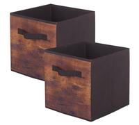 powerking Cajas de almacenamiento para armarios y juguetes, cajas de almacenamiento de tejidos plegables y cajones de almacenamiento de tejidos, juego de 2 piezas (grano de madera retro)