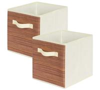 powerking Cajas de almacenamiento para armarios y juguetes, cajas de almacenamiento de tejidos plegables y cajones de almacenamiento de tejidos, juego de 2 piezas (Grano de madera de color claro)
