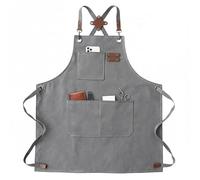 powerking Canvas Aprons for Men Women with Large Pockets，Heavy Duty Cross Back Work Apron, Adjustable Strap Kitchen Cooking Baking Bib Apron