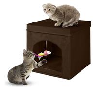 powerking Casa cueva plegable para gatos con tapa, Café, 33 x 33 x 35 cm