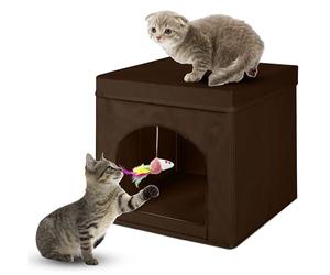 powerking Casa cueva plegable para gatos con tapa, Café, 33 x 33 x 35 cm
