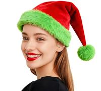 powerking Christmas Hats for Adults, Velvet Plush Unisex Santa Hat with a Faux Fur Pompom, Xmas Hats for New Year Festive Party Supply Holiday
