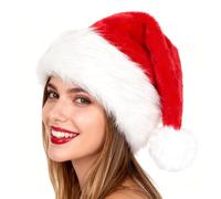 powerking Christmas Hats for Adults, Velvet Plush Unisex Santa Hat with a Faux Fur Pompom, Xmas Hats for New Year Festive Party Supply Holiday