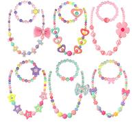 Powerking Juego de aretes y aretes con Collar para niños, Juego de 6 Joyas con Cuentas para niños y niñas Juego de aretes y Brazalete para disfrazarse Pretender Juego Favor de Fiesta, Mariposa