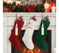 powerking Medias de Navidad, Medias Colgantes Grandes con Etiquetas de Nombre de muñeco de Nieve de Bricolaje, Medias de Punto para mantos, Decoración del árbol de Navidad (Rojo + Verde + Blanco)