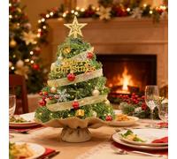 powerking Mini Christmas Tree, 60CM Artificial Xmas Tree with DIY Hanging Ornaments and LED Lights, Battery Operated (Batteries Not Included) for Christmas Home Office Table Decorations