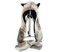 powerking Panada Sombrero animal,gorro calentador de sombrero animal completo con función 3 en 1 con cálidas bufandas, mitones, orejas y patas (Sombrero de lobo)