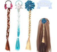 Powerking Pelucas de niña Cuerda para el cabello, extensiones de cabello trenzadas para niños y lazos para el cabello de princesa para disfraz de Frozen Princess Theatre y juego de roles