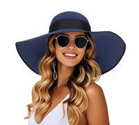 powerking Sombrero de Sol de Paja de Borde Ancho, Sombrero de Verano de protección UV Sombreros de Sol Plegables de Playa Plegables empaquetables para Mujeres