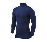 PowerLayer Camiseta Compresión Hombre - Camiseta Interior Térmica de Manga Larga y Cuello Alto para Hombre - Compression Shirt para Ciclismo Entrenamiento Gym Running Rugby - Azul, M