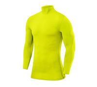 PowerLayer Camiseta Compresión Hombre - Camiseta Interior Térmica de Manga Larga y Cuello Alto para Hombre - Compression Shirt para Ciclismo Entrenamiento Gym Running Rugby - Verde Brillante, M