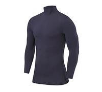 PowerLayer Camiseta Compresión Hombre - Camiseta Interior Térmica de Manga Larga y Cuello Alto para Hombre - Compression Shirt para Ciclismo Entrenamiento Gym Running Rugby - Gris Oscuro, XXL