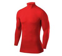 PowerLayer Camiseta Compresión Hombre - Camiseta Interior Térmica de Manga Larga y Cuello Alto para Hombre - Compression Shirt para Ciclismo Entrenamiento Gym Running Rugby - Rojo (Vieja), M