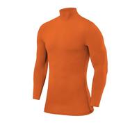 PowerLayer Camiseta Compresión Hombre - Camiseta Interior Térmica de Manga Larga y Cuello Alto para Hombre - Compression Shirt para Ciclismo Entrenamiento Gym Running Rugby - Naranja, L