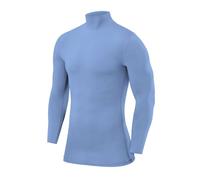 PowerLayer Camiseta Compresión Hombre - Camiseta Interior Térmica de Manga Larga y Cuello Alto para Hombre - Compression Shirt para Ciclismo Entrenamiento Gym Running Rugby - Azul Claro, M