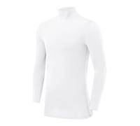 PowerLayer Camiseta Compresión Hombre - Camiseta Interior Térmica de Manga Larga y Cuello Alto para Hombre - Compression Shirt para Ciclismo Entrenamiento Gym Running Rugby - Blanco, M