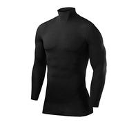PowerLayer Camiseta Compresión Hombre - Camiseta Interior Térmica de Manga Larga y Cuello Alto para Hombre - Compression Shirt para Ciclismo Entrenamiento Gym Running Rugby - Negro, L