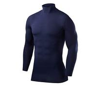 PowerLayer Camiseta Compresión Niños - Camiseta Interior Térmica de Manga Larga y Cuello Alto para Niños - Compression Shirt para Ciclismo Entrenamiento Gym Running Rugby - Azul Oscuro, 6-8 años