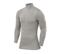 PowerLayer Camiseta Compresión Niños - Camiseta Interior Térmica de Manga Larga y Cuello Alto para Niños - Compression Shirt para Ciclismo Entrenamiento Gym Running Rugby - Gris, 8-10 años