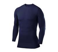 PowerLayer Hombre Camiseta Compresión Termica - Manga Larga - Camisetas Termicas Cuello Corto - Azul Oscuro, M