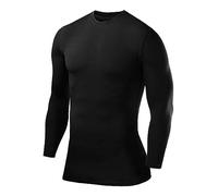 PowerLayer Hombre Camiseta Compresión Termica - Manga Larga - Camisetas Termicas Cuello Corto - Negro, XXL