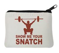 Powerlifting - Monedero de neopreno con logotipo de Show Me Your Snatch Gym (10 x 11 cm), color blanco, White, Talla única