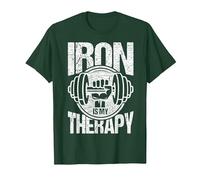 Powerlifting Strongman: el Hierro es mi Terapia Fitness. Camiseta, Hombre, Verde Bosque, S