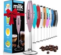Powerlix Espumador de Leche Eléctrico de Mano - Batidora de Espuma Potente 19000 rpm con Soporte de Acero Inoxidable, Ideal para Café, Capuchino y Chocolate Caliente