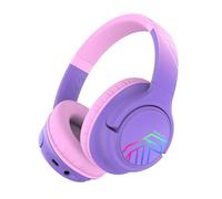 PowerLocus Auriculares de Diadema para Niños, Cascos Bluetooth Inalámbricos, Límite de Volumen de 74/85/94dB, Luces LED de Colores, Micrófono, Plegable, Conecta 2 Auriculares al Dispositivo