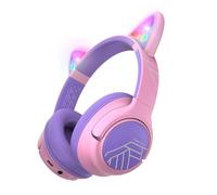 PowerLocus Auriculares de Diadema para Niños, Cascos Bluetooth Inalámbricos, Límite de Volumen de 74/85/94dB, Luces LED de Colores, Micrófono, Plegable para Viaje/Tablet/TV