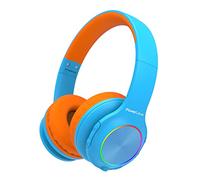 PowerLocus Auriculares Inalámbricos Diadema para Niños, Cascos Bluetooth con Micrófono Incorporado, Auriculares Plegables,luz LED,Soporte Micro SD/TF,94DB Volumen Limitado Seguro para Celulares/PC/TV