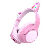 PowerLocus Auriculares inalámbricos para niños, luces LED de orejas de gato, volumen limitado de 74/85/94 dB, auriculares Bluetooth para niños sobre la oreja, 45H tiempo de reproducción, estéreo HD