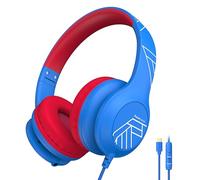PowerLocus Auriculares para niños, auriculares con cable con micrófono, límite de volumen seguro de 85/94 dB, sobre la oreja, USB-C, función de intercambio de música, auriculares plegables para niños