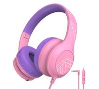 PowerLocus Auriculares para Niños, Cascos para Niños con Límite de Volumen Seguro de 85/94dB, Auriculares Infantiles con Cable, Micrófono Integrado, Plegable para iPad/Tabletas/Viajes (Rosa)