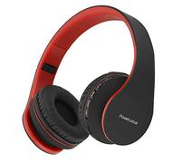 PowerLocus P1 - Auriculares Bluetooth inalambricos de Diadema Cascos Plegables, Casco Bluetooth con Sonido Estéreo con Conexión a Bluetooth Inalámbrico y cable para Movil, PC, Tablet - Negro/Rojo