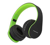 PowerLocus P1 - Auriculares Bluetooth inalambricos de Diadema Cascos Plegables, Casco Bluetooth con Sonido Estéreo con Conexión a Bluetooth Inalámbrico y Cable para Movil, PC, Tablet - Negro/Verde