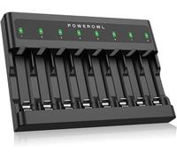 POWEROWL Cargaor de Pilas AA AAA de 8 Bahías, Ranura Independiente, Carga USB para Pilas Recargables Ni-MH AA AAA