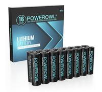 POWEROWL Pilas AA de Litio de Alto Rendimiento y Larga Duración, 1,5V Batería AA para Dispositivos de Alta Tecnología - Paquete de 16(No Recargable)