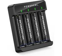POWEROWL Pilas AA Recargables con Cargador, 2800mAh de Alta Capacidad, Baja Autodescarga, Pilas Ni-MH Doble A, 4 Unidades