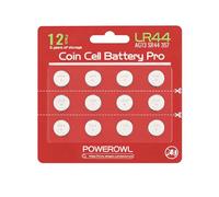 POWEROWL Pilas LR44 de 1,5V de Larga Duración, Paquete de 12 Pilas de Botón Alcalinas AG13 de Alta Capacidad, Equivalente a A76, 357, LR44H, SR44, para Relojes, Juguetes y Calculadoras-Rojo