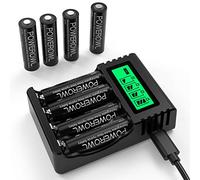 POWEROWL Pilas Recargables AA con Cargador, 8 Piezas 2800mAh de Alta Capacidad NiMH y LCD, Ranura Independiente & USB Carga Rápida